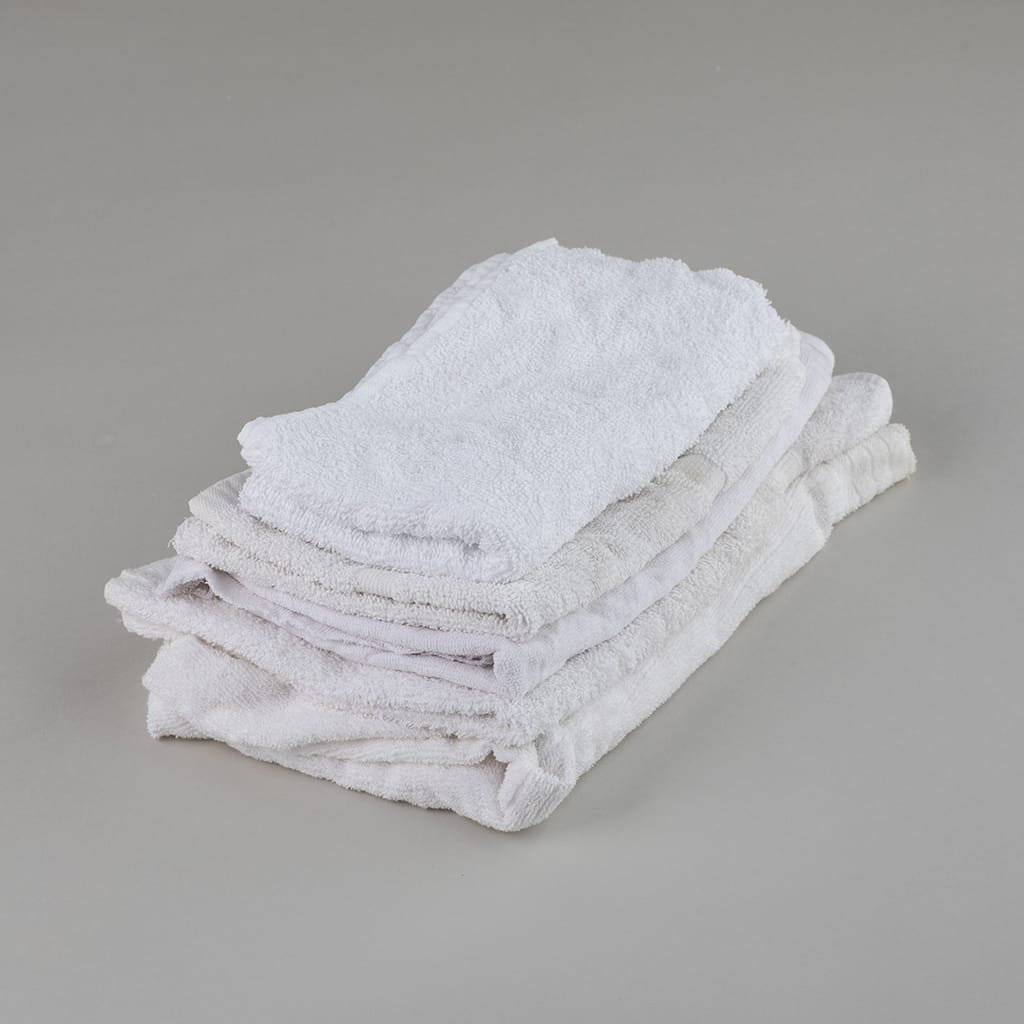 Unhemmed Recycled Cotton Terry Cloth Towels - White, 25 Pounds - SupplyDen